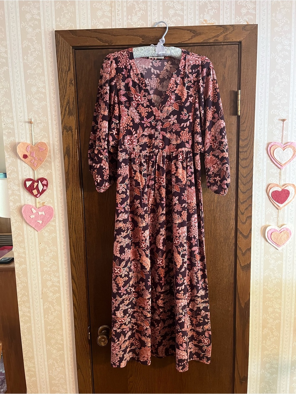 Moody Autumn Floral V-Neck Midi Dress by Marine Layer - Women’s Small